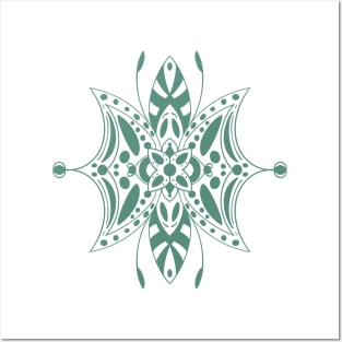 Sage green symmetrical flower pattern Posters and Art